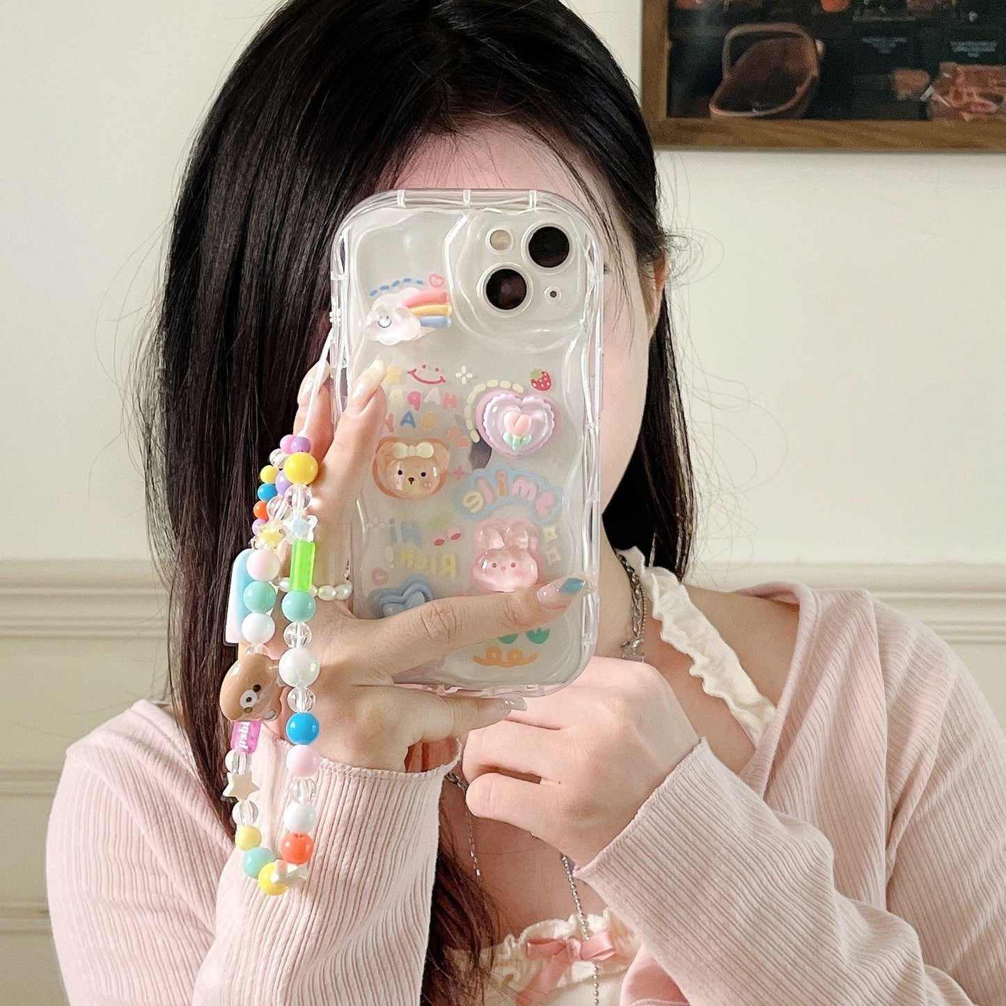 3D Wave Bunny iPhone 14 Case, Ice Cream Bracelet Phone Cover for iPhone 16/15